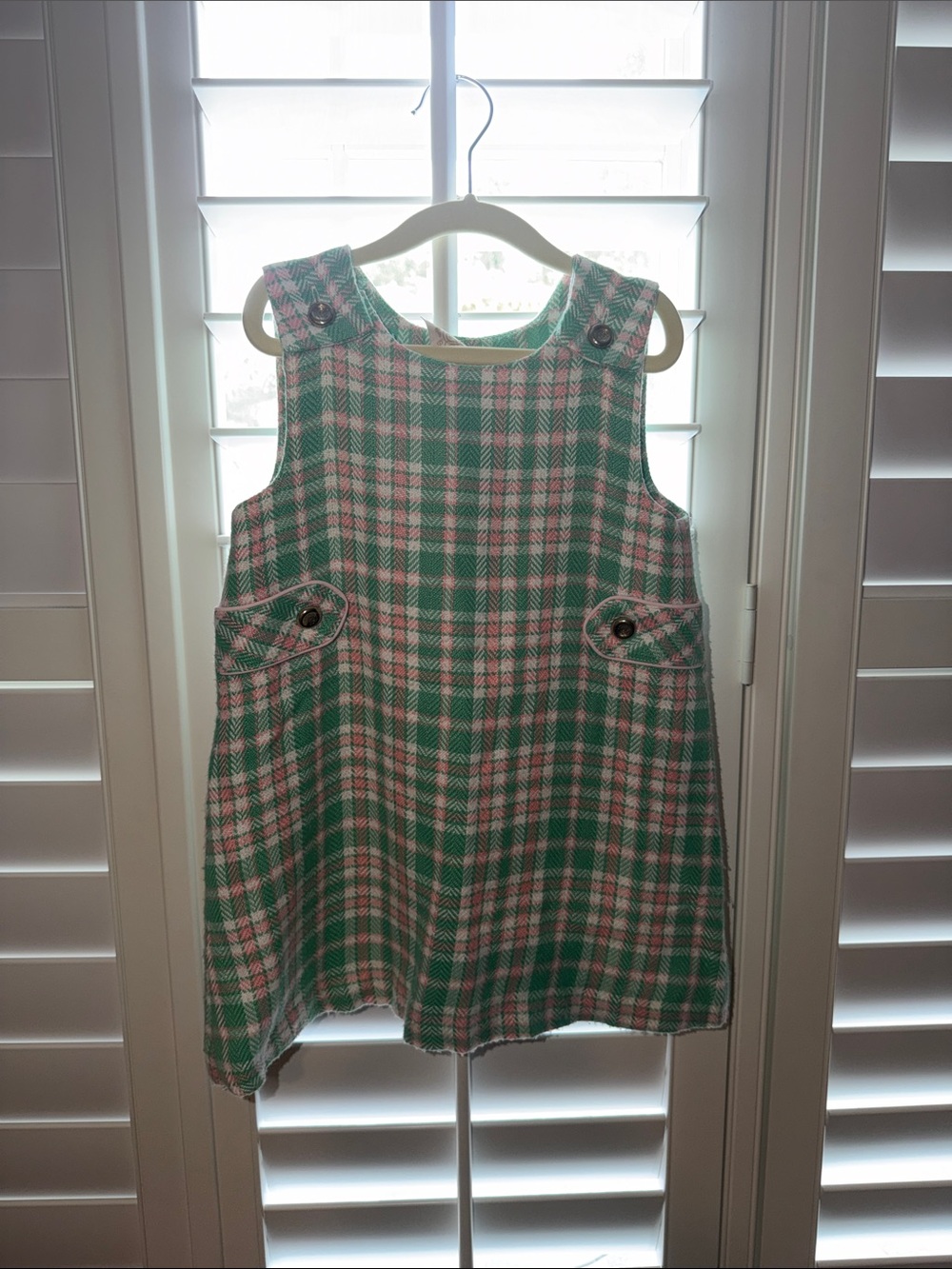 The Beaufort Bonnet Company Green and Pink Plaid Sleeveless Shift